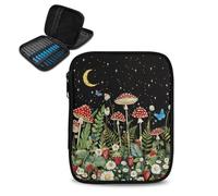 COEQINE Custodia per uncinetto a forma di fungo fragola, organizer compatto con tasche per ganci, borsa da viaggio durevole per accessori artistici per la casa
