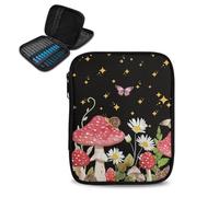 COEQINE Custodia per uncinetto a forma di fungo per mamma, organizer leggero con 4 tasche per ganci e filati, borsa da viaggio resistente con stampa di lumaca e margherite per lavori artigianali a