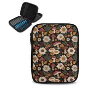 COEQINE Custodia per uncinetto a forma di fungo, vuota per nonna, organizer leggero con tasche resistenti con cerniera per ganci con stampa margherita, borsa da viaggio durevole per accessori per la