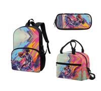 COEQINE Divertente zaino anguria per ragazze, con portapranzo e astuccio per la scuola, set da 3 pezzi, Cool Black Girls Basketball Art