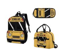 COEQINE Divertente zaino anguria per ragazze, con portapranzo e astuccio per la scuola, set da 3 pezzi, 3d, scuolabus, giallo, cartone animato, automobile, moderno