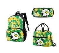 COEQINE Divertente zaino anguria per ragazze, con portapranzo e astuccio per la scuola, set da 3 pezzi, Tie-Dye Jamaica Butterfly Soccer