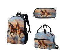 COEQINE Divertente zaino anguria per ragazze, con portapranzo e astuccio per la scuola, set da 3 pezzi, Cavallo in esecuzione Cool Animal Sea Beach
