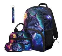 COEQINE Fantastico zaino per la scuola per ragazzi 8-10 10-12 14-16, borsa per la scuola per bambini con borsa per il pranzo astuccio portachiavi zaino da scuola set di 4, Occhi azzurri animali tigre