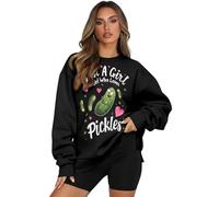 COEQINE Felpa da donna girocollo con tasca, taglie forti, vestiti autunnali da donna, abiti autunnali da donna, S-3XL, Pickle Solo una ragazza che ama il nero, L