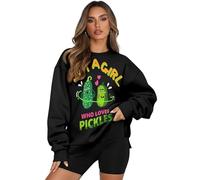 COEQINE Felpa da donna girocollo con tasca, taglie forti, vestiti autunnali da donna, abiti autunnali da donna, S-3XL, Solo una ragazza che ama il sottaceto nero, 3XL