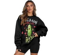 COEQINE Felpa da donna girocollo con tasca, taglie forti, vestiti autunnali da donna, abiti autunnali da donna, S-3XL, Pickle Solo una ragazza che ama, XXL