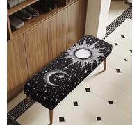 COEQINE Fodera per panca nera, elasticizzata, stile gotico, decorazione per la casa, morbida, per sedia da pranzo, cuscino protettivo per seduta con luna e sole, protezione rimovibile per sala da
