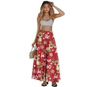 COEQINE Gonne midi da donna con tasche abiti floreali blu navy abito da sposa lungo abito da sposa abito autunnale per ospiti taglie forti S-2XL, Rosso Babbo Natale Hohoho Cervo Elfo, L