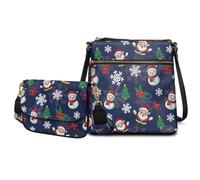 COEQINE Grandi borse natalizie con manici per donne borse in pelle riutilizzabili e borse Hobo Crossbody Bag Set 2 pezzi, Pupazzo di neve Navy Xmas Santa Decor
