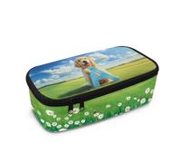 COEQINE Grazioso astuccio per la scuola per ragazze e ragazzi, carino, personalizzabile, super grande, per bambini e adolescenti, Golden Retriever Kawaii Con Il Tuo Nome, Taglia unica, Organizer per