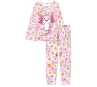 COEQINE Grazioso pigiama da donna con maniche lunghe e pantaloni lunghi, elegante camicia da notte con scollo rotondo, XS-6XL, Limone Blue Capy Bara, 4XL