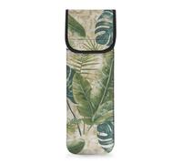 COEQINE Green Tropical Leaf Curling Iron Sleeve per le donne Viaggio Portatile Strumento di Capelli Borsa Organizzatore Resistente al Calore Cassa di Ferro Piatto per Escursioni Avventure Scratch