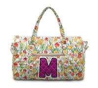 COEQINE Lettera A Trapuntata Pernottamento Palestra Borsa Oggetto Personale, Beige Multicolore Tulipani Floreale Lettera, L, Classico