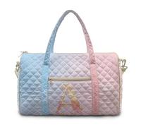 COEQINE Lettera A Trapuntata Pernottamento Palestra Borsa Oggetto Personale, Lettera A patchwork blu rosa, L, Classico