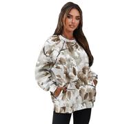 COEQINE Maglioni natalizi da donna 2025 maglione girocollo oversize da donna a maniche lunghe pullover con cappuccio top, S-3XL, Foglie Morte Beige Marrone, 3XL