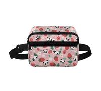 COEQINE Marsupio in vita con simpatico cartone animato, alla moda, impermeabile, regolabile, per corsa, escursionismo, ciclismo, Rosa Carino Panda Fragola Bianco Floreale, Zaino per bambini