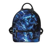 COEQINE Mini zaino da 4L Galaxy Wolf Blue Lightning da donna, in pelle PU, mini zaino con tasca frontale con cerniera e manico superiore robusto, borsa per tutti i giorni, lavoro, viaggi, shopping