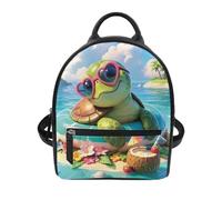 COEQINE Mini zaino da donna, 22,9 cm, in pelle PU, piccolo zaino con manico superiore e tasca frontale con cerniera, motivo tartaruga tropicale, elegante borsa per tutti i giorni, viaggi, lavoro