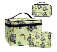 COEQINE Organizzatore di trucco 3 Pezzi Cosmetici Storage Toiletry Caso di San Pat Carnevale Rainbow Coin Caso Impermeabile In Pelle Borsa Contanti, Cane arcobaleno per il giorno di San Patrizio,