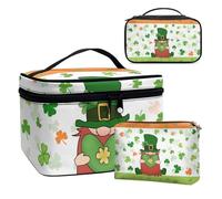 COEQINE Organizzatore di trucco 3 Pezzi Cosmetici Storage Toiletry Caso di San Pat Carnevale Rainbow Coin Caso Impermeabile In Pelle Borsa Contanti, Decorazioni per il giorno di San Patrizio gnomo,