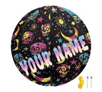 COEQINE Pallone da basket per interni ed esterni, misura 7, con nome, teschio gotico con stelle e luna, per donne, uomini, figlia, figlio, nipote, nipote, fan dello sport, idea regalo