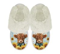 COEQINE Pantofole da donna in memory foam con stampa di maiale kawaii rosa scarpe da casa antiscivolo per camera da letto, Highland Cow Girasole Blu, 44/46 EU