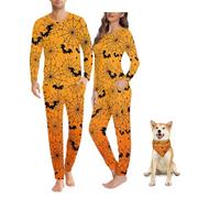 COEQINE Pigiama familiare con bandana per cani camicie da notte a maniche lunghe per donna Set pigiama coordinato set lounge per coppie tute, Ciao Ween Ragnatela, 5XL