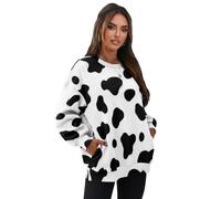 COEQINE Plus Size Autunno Maglioni Per Le Donne Manica Lunga Aquile Felpe Con Cappuccio Uomini Vestiti Neri Autunno Pullover Top, S-3XL, Stampa Mucca Nero Bianco, XL