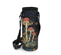 COEQINE Portabottiglie isolato per bambini, borsa portabottiglie con cinghia, per ragazze, custodia per chiavi, in acciaio inox, Stampa Funghi Fiori