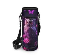 COEQINE Portabottiglie isolato per bambini, borsa portabottiglie con cinghia, per ragazze, custodia per chiavi, in acciaio inox, Rosa Farfalla Viola