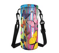 COEQINE Portabottiglie per acqua con farfalla artistica, per donne e ragazze, isolato, in neoprene, con tracolla regolabile, con coulisse, per la scuola, in acciaio inossidabile/vetro/plastica