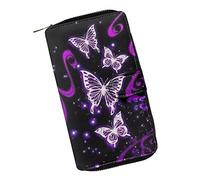 COEQINE Portafogli da donna rosa leopardato cuore nero in pelle stampata telefono lungo pochette portamonete a quadri, Farfalla nera con brillantini viola, Vintage