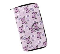 COEQINE Portafogli da donna rosa leopardato cuore nero in pelle stampata telefono lungo pochette portamonete a quadri, Piccole farfalle viola, Moderno