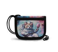 COEQINE Portafoglio a forma di animale per ragazzi e ragazzi a tre pieghe con tasca portamonete per bambini ragazzi viaggio collo portafoglio con cordino, Gatto Gelato Astrinauta