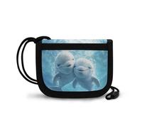 COEQINE Portafoglio a forma di animale per ragazzi e ragazzi a tre pieghe con tasca portamonete per bambini ragazzi viaggio collo portafoglio con cordino, Delfino bianco