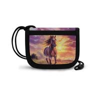 COEQINE Portafoglio a forma di animale per ragazzi e ragazzi a tre pieghe con tasca portamonete per bambini ragazzi viaggio collo portafoglio con cordino, Cavallo da corsa viola