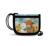 COEQINE Portafoglio a forma di animale per ragazzi e ragazzi a tre pieghe con tasca portamonete per bambini ragazzi viaggio collo portafoglio con cordino, Girasole della mucca delle Highland