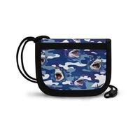 COEQINE Portafoglio da uomo a tre pieghe mimetico piccolo portafoglio con cerniera per bambini ragazzi 8-10 compleanno portafoglio con cordino, Squalo mimetico blu