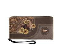 COEQINE Portafoglio in pelle personalizzato personalizzato per design con nome, portafogli animali per il sacchetto marrone della chiusura lampo del cellulare delle signore, Nome Con Girasole Cavallo