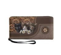 COEQINE Portafoglio in pelle personalizzato personalizzato per design con nome, portafogli animali per il sacchetto marrone della chiusura lampo del cellulare delle signore, Nome con simpatico gatto