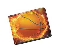 COEQINE Portafoglio in pelle, portafoglio da calcio per bambini, ragazzi e uomini, impermeabile, organizer con tasca portamonete per viaggi, Stampa Pallacanestro Fire, alla moda