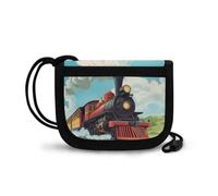 COEQINE Portafoglio per bambini per ragazzi dai 5 ai 7 anni, verde cartone animato, portafoglio con collo a tre ante per bambini da 8 a 10 anni di compleanno, Retro Treno