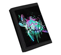 COEQINE Portafoglio per ragazzi leggero organizer per soldi con tasca per carte piccole borse per monete a tre ante per Toddle ragazzi adolescenti, Tartaruga del Mar Nero, Minimalista