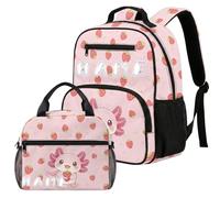 COEQINE Prek Zaino per ragazze con portapranzo facile chiusura stampata borsa elementare con cinghie imbottite Borsa per pannolini traspirante, Axolotl Rosa Fragola Carino, M, Casual