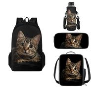 COEQINE Set da 4 pezzi per bambini con borsa per libri e portapranzo per ragazzi con gatto e drago per ragazzi 8-12 scuole medie 17 pollici zaino per bambini set di borse da scuola per ragazzi 9 con