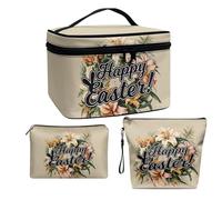 COEQINE Set di 3 trousse per il trucco da donna, da viaggio, grande, da donna, essenziale, impermeabile, con cerniera, Giglio floreale, Beauty case