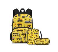 COEQINE Set di 3 zaini elementari per la scuola per bambini dai 4 ai 6 ai 8 ai 10 anni, per scuola materna e pranzo, Giallo Cartoon Cars