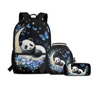 COEQINE Set di 3 zaini per la scuola materna con simpatico panda per ragazze con stampa Kawai Moon Panda e zainetti per la scuola per bambini con portapranzo Set per bambine, Grazioso panda Monn Boho