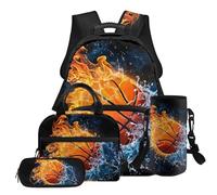 COEQINE Set di 4 borse per libri per ragazzi con custodia per bottiglia d'acqua, set zaino per bambini con scatola per il pranzo e borsa per la scuola per ragazzi 6 8 10, Modello basket